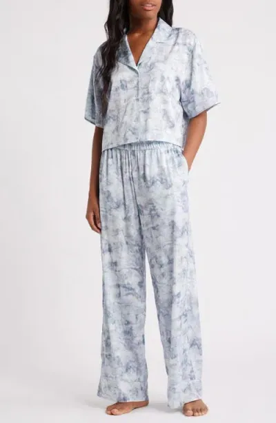 Open Edit Boxy Everyday Satin Pajamas In Teal Multi Painted Scroll