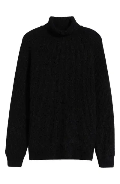 Open Edit Chenille Turtleneck Sweater In Black