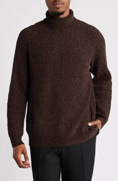 Open Edit Chenille Turtleneck Sweater In Brown Bean