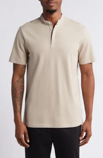 Open Edit Cotton Knit Henley In Tan Thread