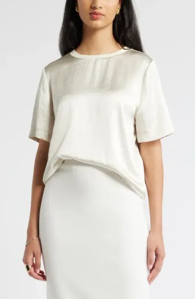 Open Edit Crewneck Satin T-shirt In Ivory Dove