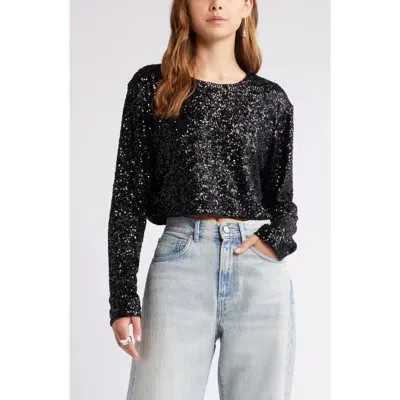 Open Edit Crop Sequin Top In Black