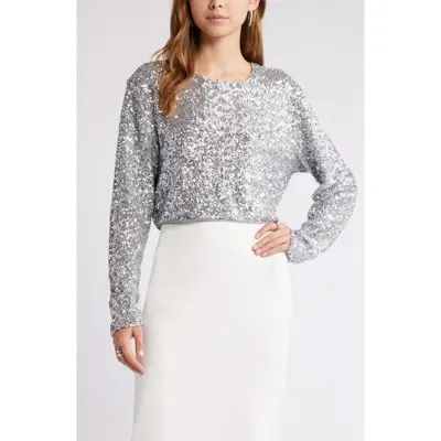 Open Edit Crop Sequin Top In Silver