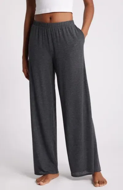 Open Edit Dreamy Rib Wide Leg Pajama Pants In Grey Dark Heather