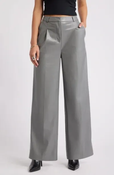 Open Edit Faux Leather Wide Leg Pants In Grey Mockingbird