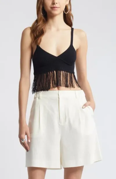 Open Edit Fringe Sweater Bralette In Black