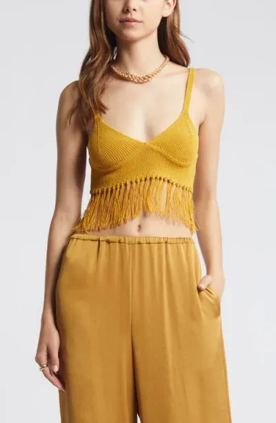 Open Edit Fringe Sweater Bralette In Yellow Harvest