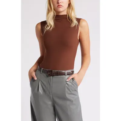 Open Edit Funnel Neck Double Layer Bodysuit In Brown Soil