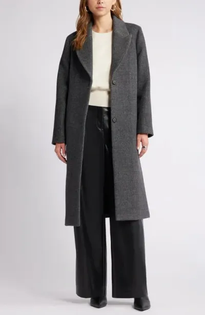 Open Edit Herringbone Coat In Black