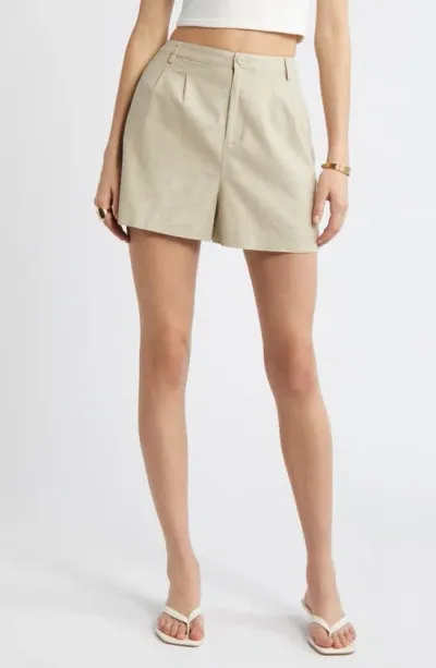 Open Edit High Waist Linen Blend Shorts In Tan Oxford