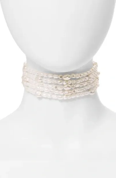 Open Edit Imitation Pearl Multistrand Choker Necklace In White- Gold