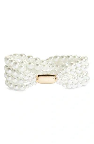 Open Edit Imitation Pearl Stretch Bracelet In White- Gold