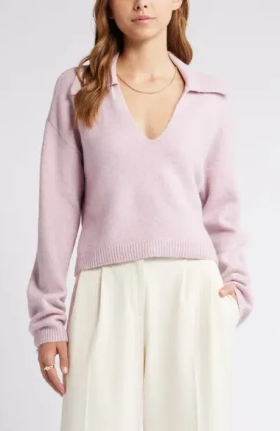 Open Edit Johnny Collar Boxy Crop Sweater In Purple Dawn