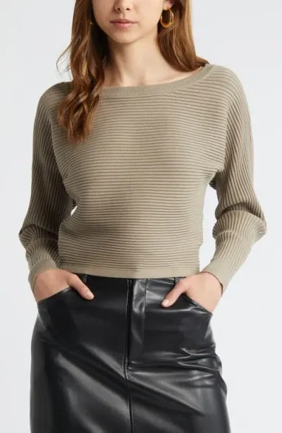 Open Edit Luxe Sculpt Rib Dolman Sleeve Sweater In Grey Chia