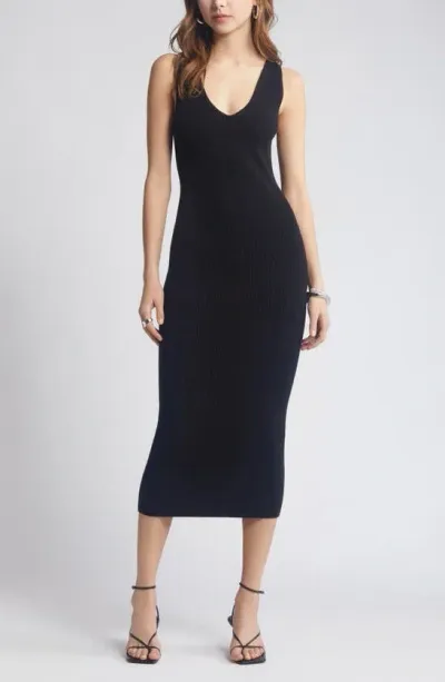 Open Edit Luxe Sculpt Sleeveless Midi Dress In Black