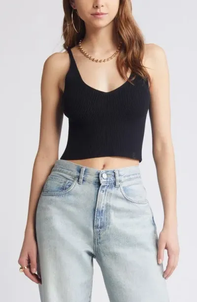 Open Edit Luxe Sculpt V-neck Crop Rib Tank In Black