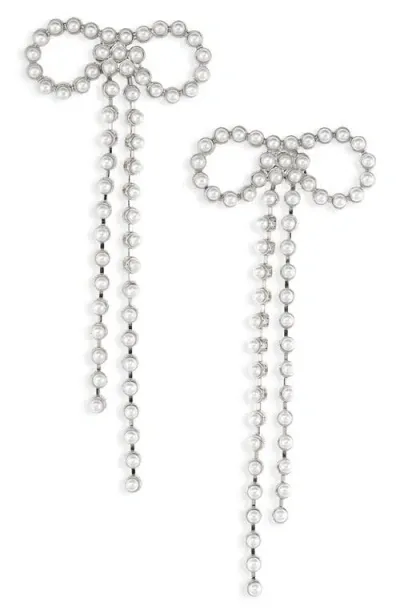 Open Edit Micro Imitation Pearl Bow Drop Earrings In White- Hematite