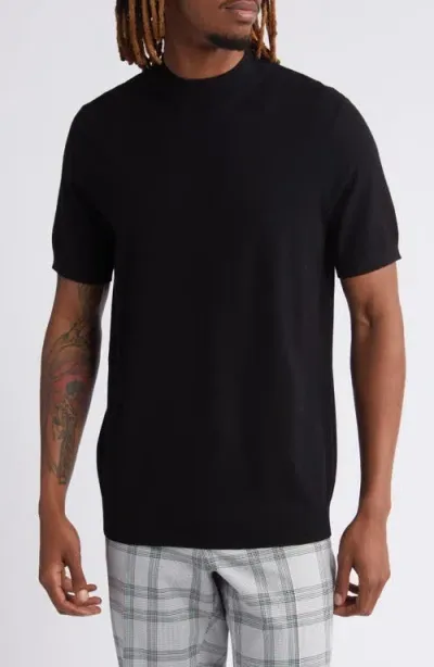 Open Edit Mock Neck Short Sleeve Sweater In Black