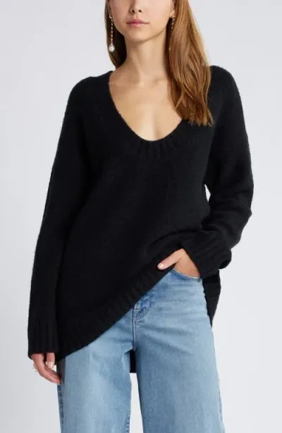 Open Edit Oversize V-neck Sweater In Black