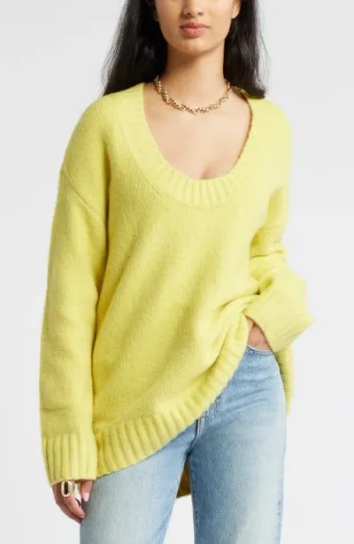 Open Edit Oversize V-neck Sweater In Yellow Celery