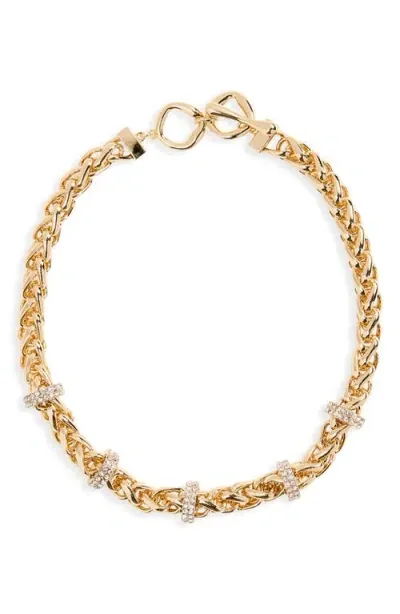 Open Edit Pavé Station Omega Chain Collar Necklace In Clear- Gold