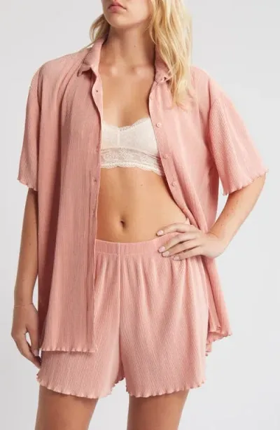 Open Edit Plissé Short Pajamas In Pink Tan