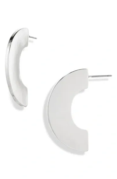 Open Edit Polished Half Hoop Earrings In Rhodium