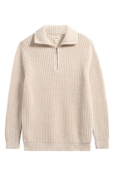 Open Edit Saker Stitch Quarter Zip Sweater In Beige Oatmeal Light Heather