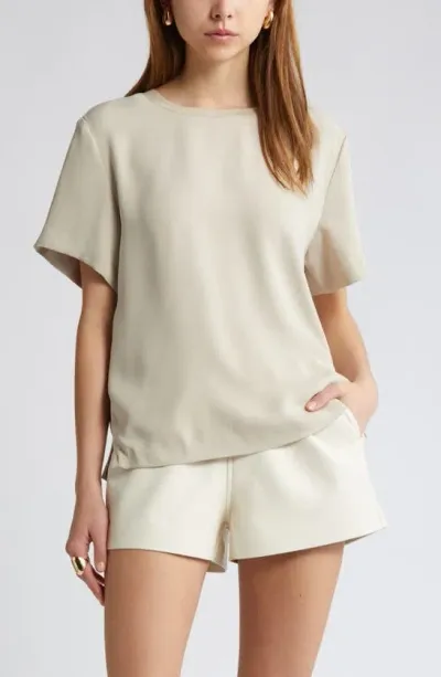 Open Edit Satin T-shirt In Tan Oxford