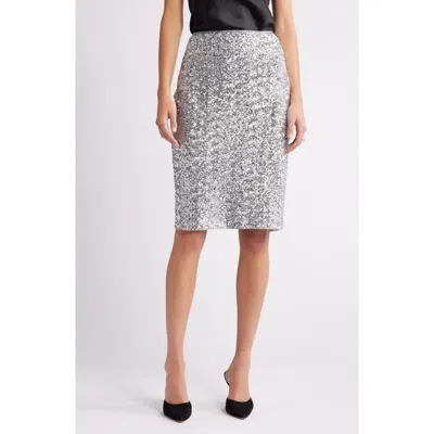 Open Edit Sequin Pencil Skirt In Silver