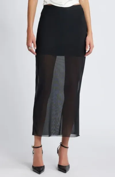 Open Edit Sheer Mesh Midi Skirt In Black