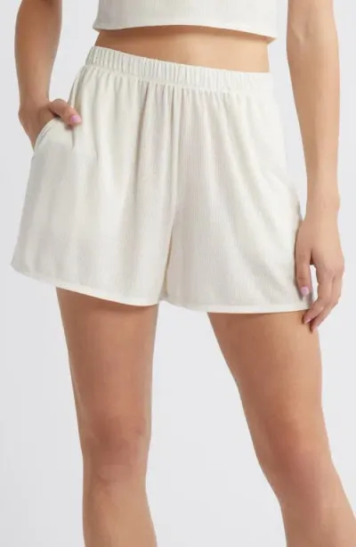 Open Edit Sheer Rib Sleep Shorts In White Whisper