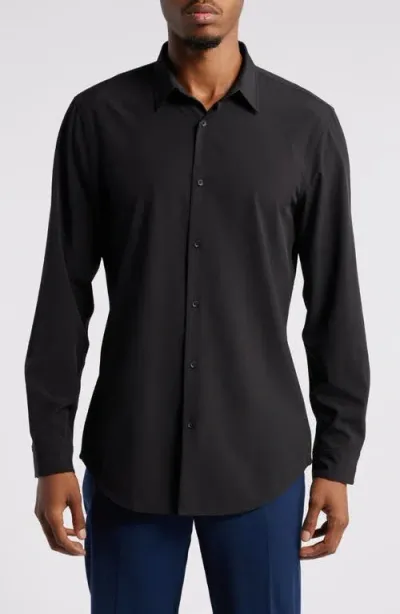 Open Edit Slim Fit Solid Stretch Button-up Shirt In Black