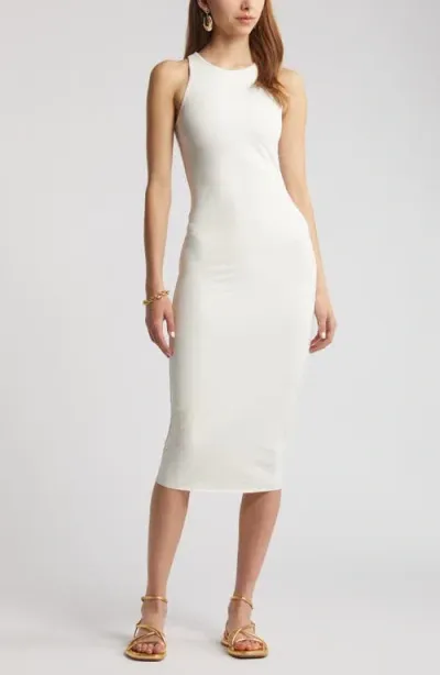 Open Edit Smooth Edit Sleeveless Body-con Midi Dress In Ivory Cloud