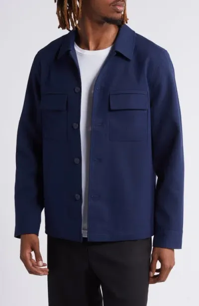 Open Edit Solid Button-up Shirt Jacket In Navy Iris