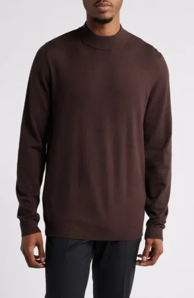 Open Edit Solid Mock Neck Sweater In Brown Bean