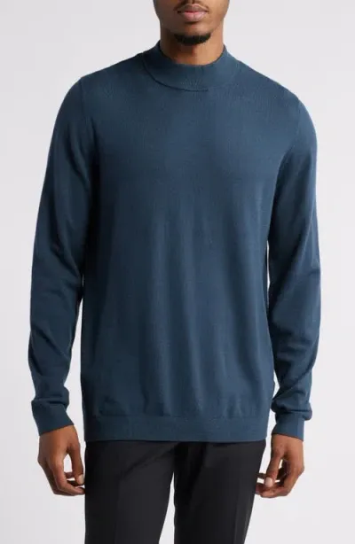 Open Edit Solid Mock Neck Sweater In Navy Sky