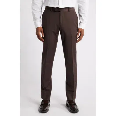 Open Edit Solid Slim Fit Wool Blend Trousers In Brown Bean