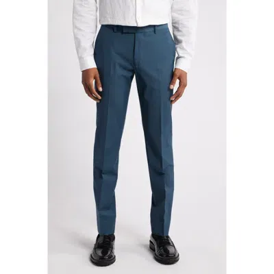 Open Edit Solid Slim Fit Wool Blend Trousers In Navy Sky