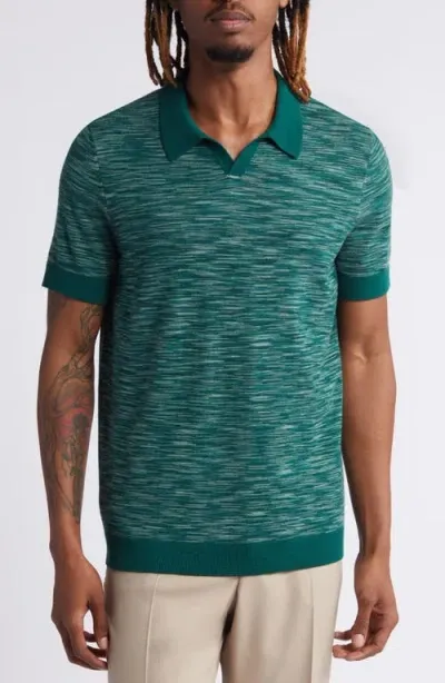 Open Edit Space Dye Johnny Collar Polo In Green Garnet Spacedye