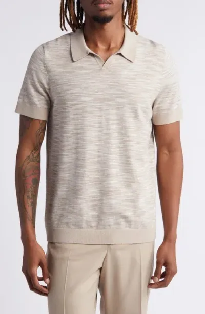 Open Edit Space Dye Johnny Collar Polo In Tan Thread Spacedye