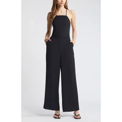 Open Edit Strap Detail Wide Leg Jumpsuit In Black