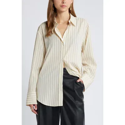 Open Edit Stripe Button-up Shirt In Ivory- Grey Pinstripe