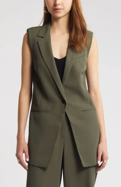 Open Edit Tailored Long Vest In Green City