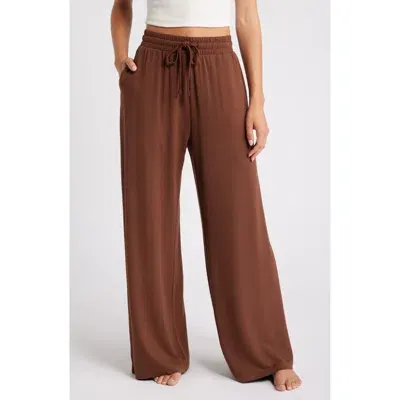 Open Edit Tie Waist Wide Leg Pants In Brown Soil