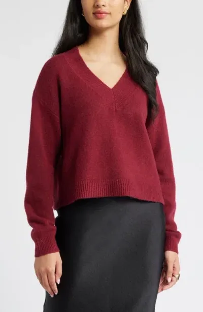 Open Edit V-neck Sweater In Red Grape