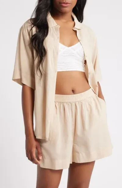 Open Edit Vacation Short Pajamas In Tan Oxford