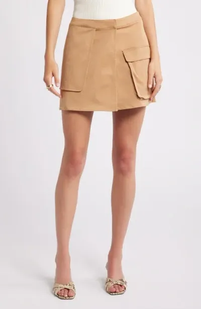 Open Edit Wrap Cargo Miniskirt In Tan Cartouche