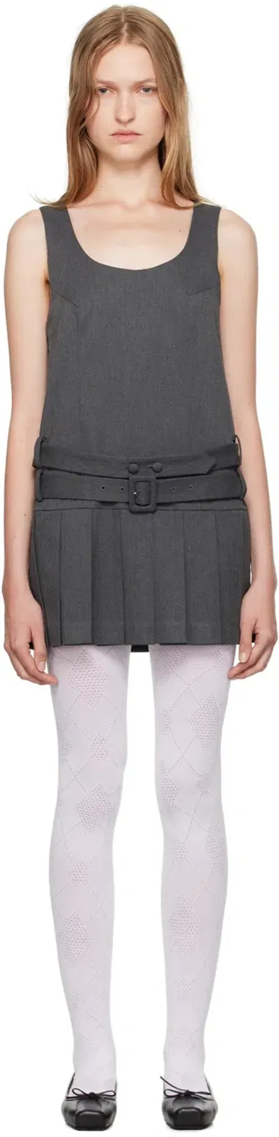 Open Yy Gray Belted Pleated Minidress In Grey