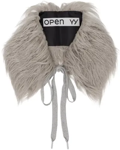 Open Yy Gray Faux Fur Collar Scarf